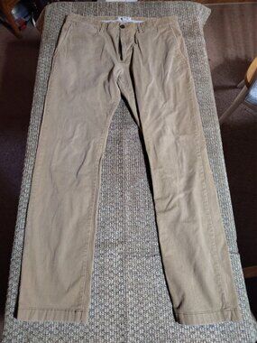 Men's Mens GOOD FELLOW 34 x 32 Tan Straight Khaki Pants Cotton Stretch
